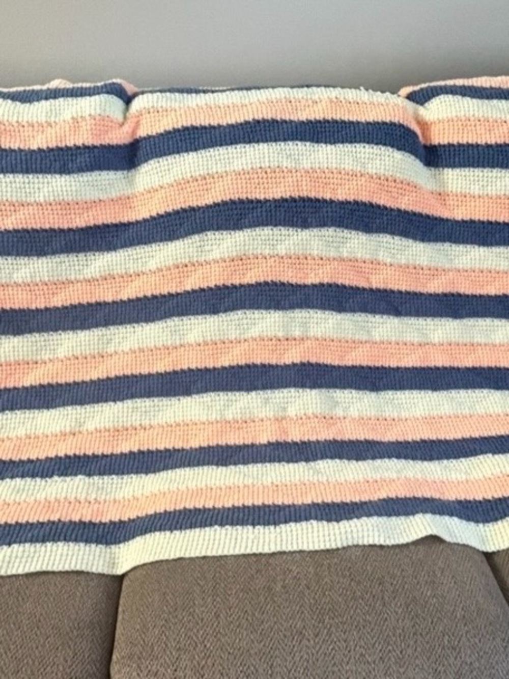 Handmade Crocheted Afghan Peach/Blue/Ivory Reversible